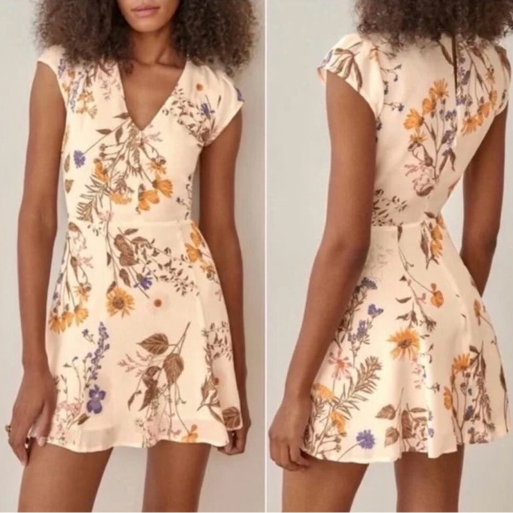 Floral Print Cream Deven Dress in Frolic pattern, size 8 reformation
